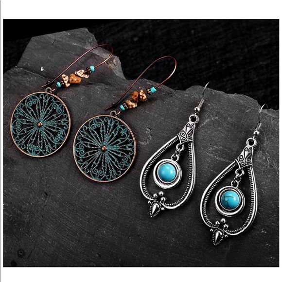 8 Pairs Statement Drop Dangle Earrings Bohemian - Picture 2 of 4